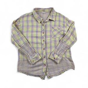 Mystree Plaid Button Up Shirt Womens S Cottagecore Patchwork Flannel Soft Girl